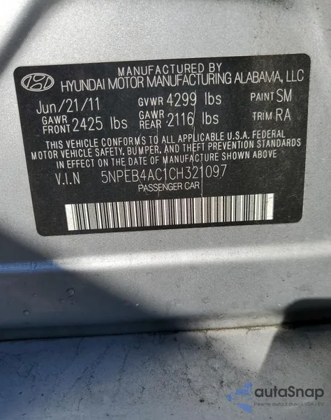 2012 Hyundai Sonata Gls from USA, damaged, VIN 5NPEB4AC1CH321097